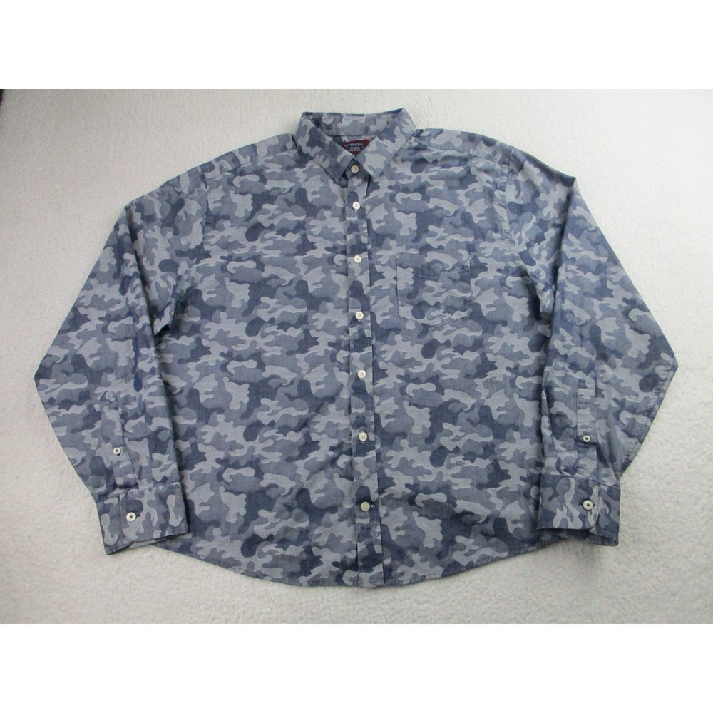 Untuckit Shirt Mens Size XL Blue Gray Camo Print Camouflage Button Up Cotton